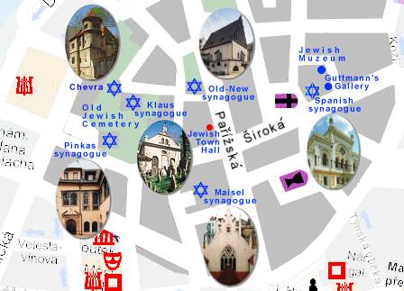 The map of old town Jewish area called Josefov 